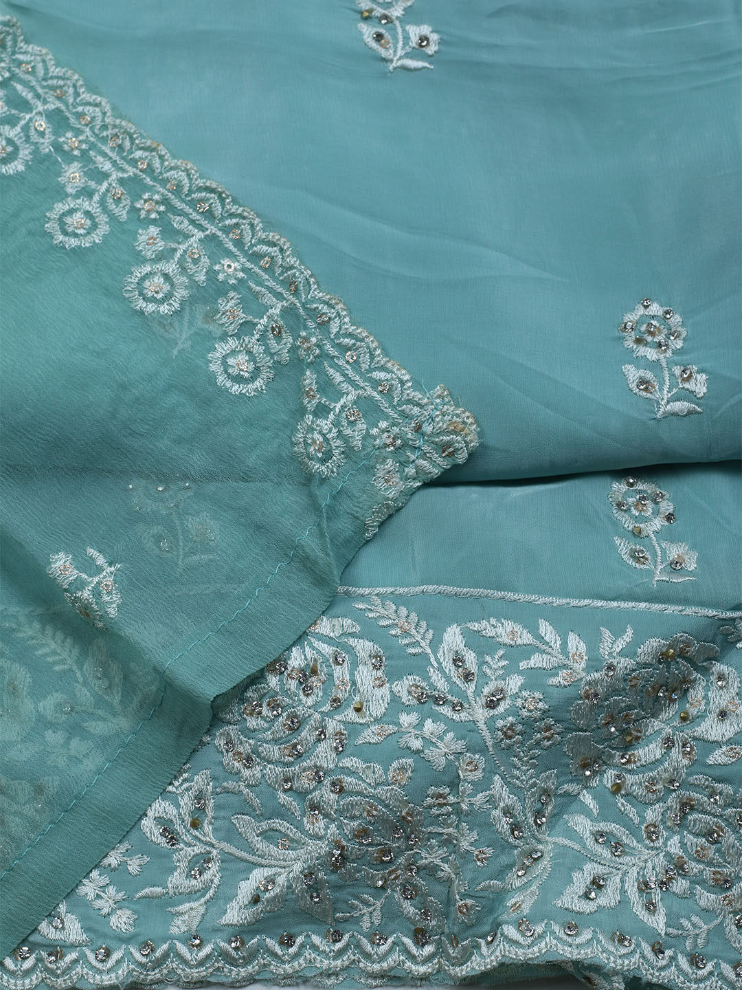 Embroidered Crepe Unstitched Suit With Dupatta