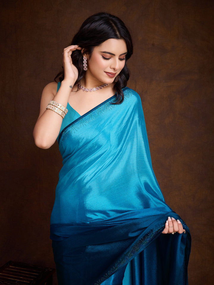 Embroidered Chinon Saree