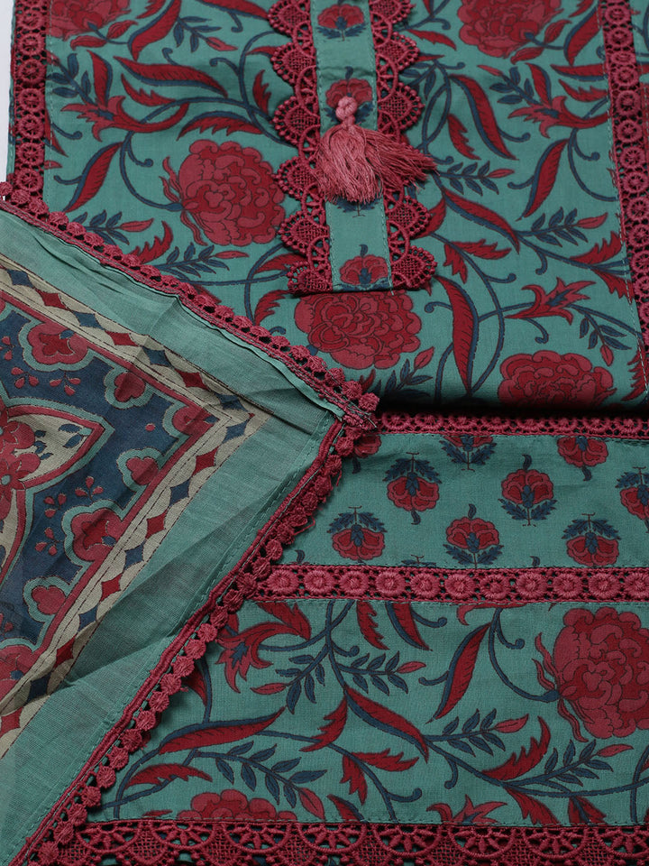 Embroidered Cotton Blend Unstitched Suit With Pant &amp; Dupatta