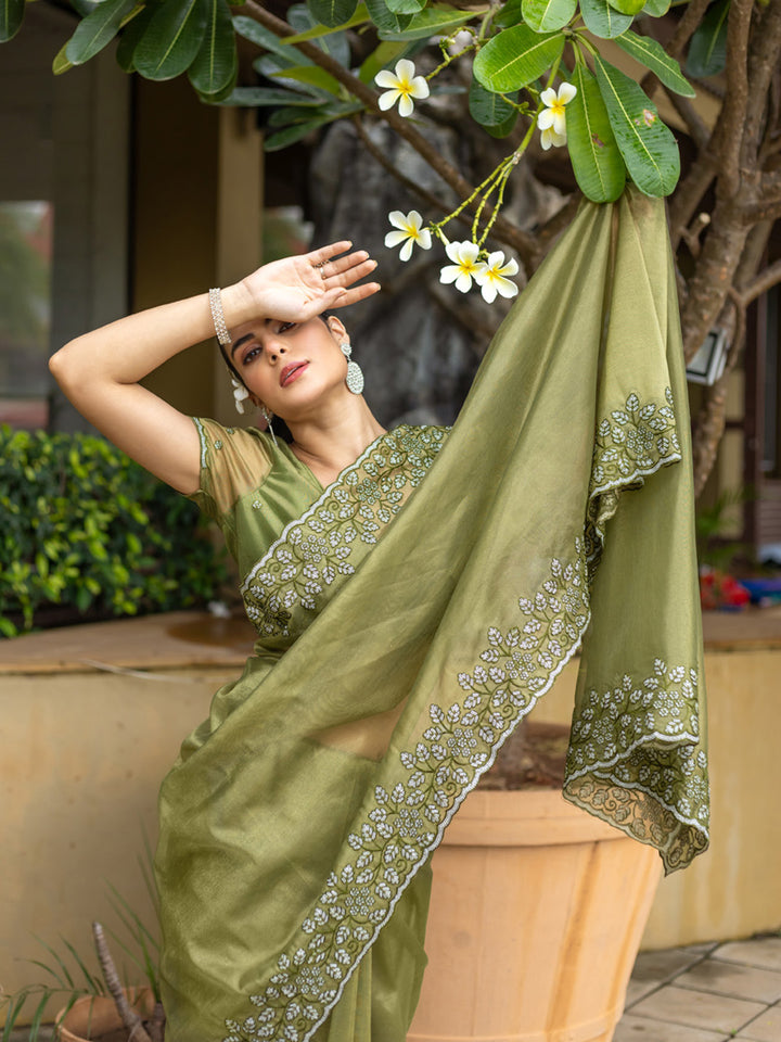 Embroidered Net Saree