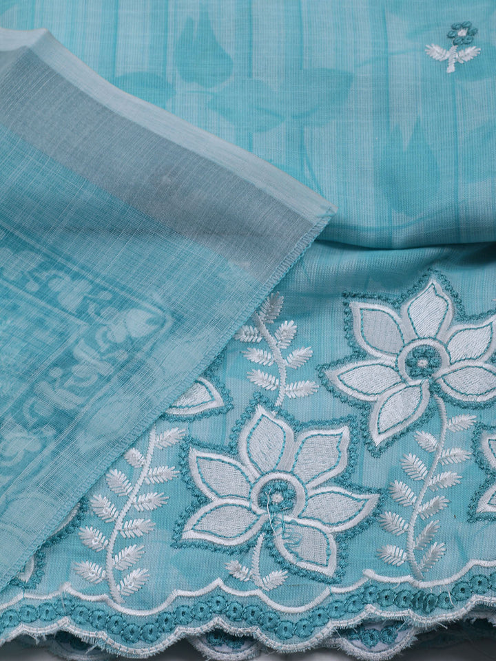 Neck Embroidered Cotton Blend Unstitched Suit With Dupatta