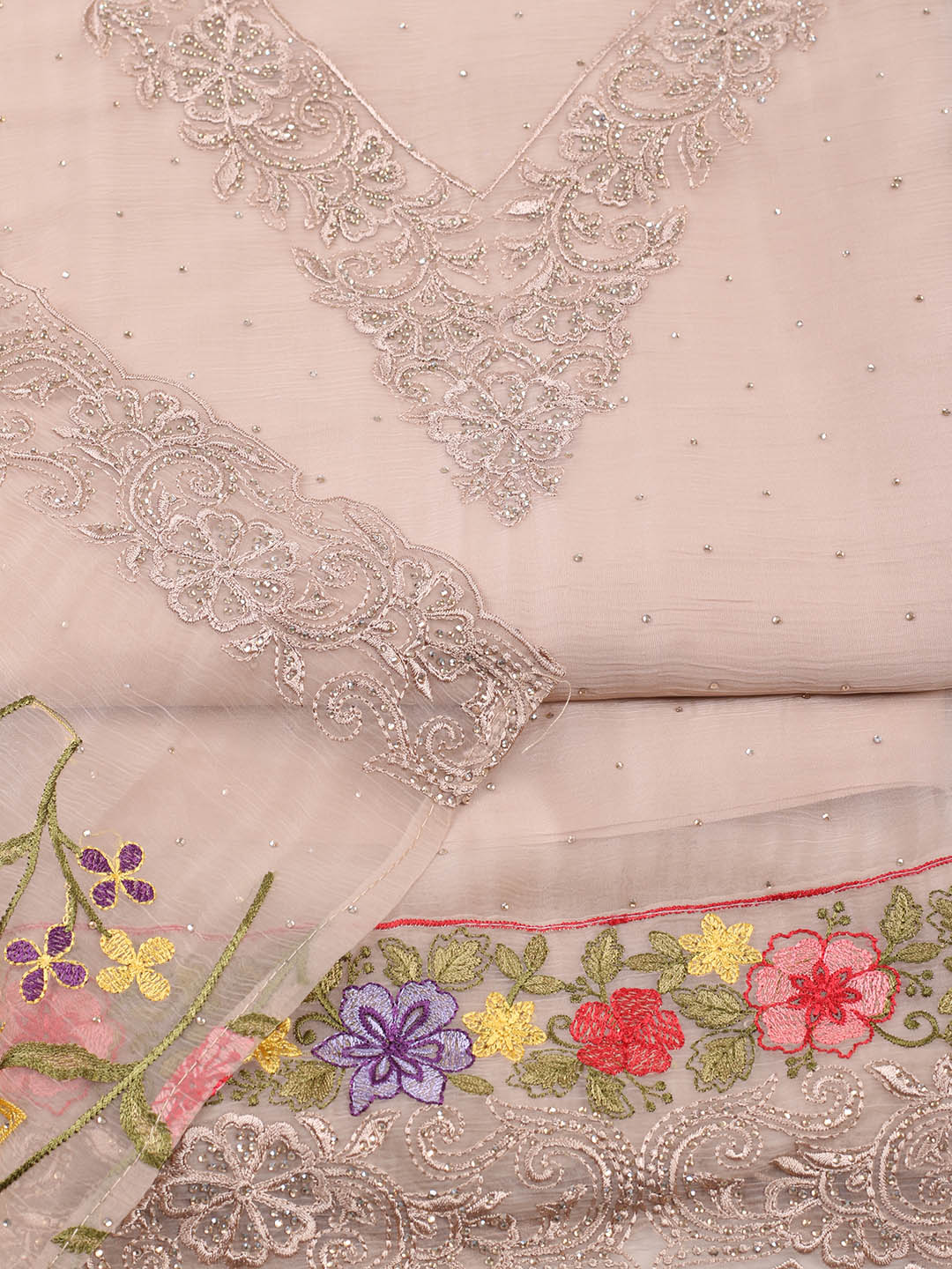 Embellished Organza Unstitched Suit With Pant &amp; Dupatta
