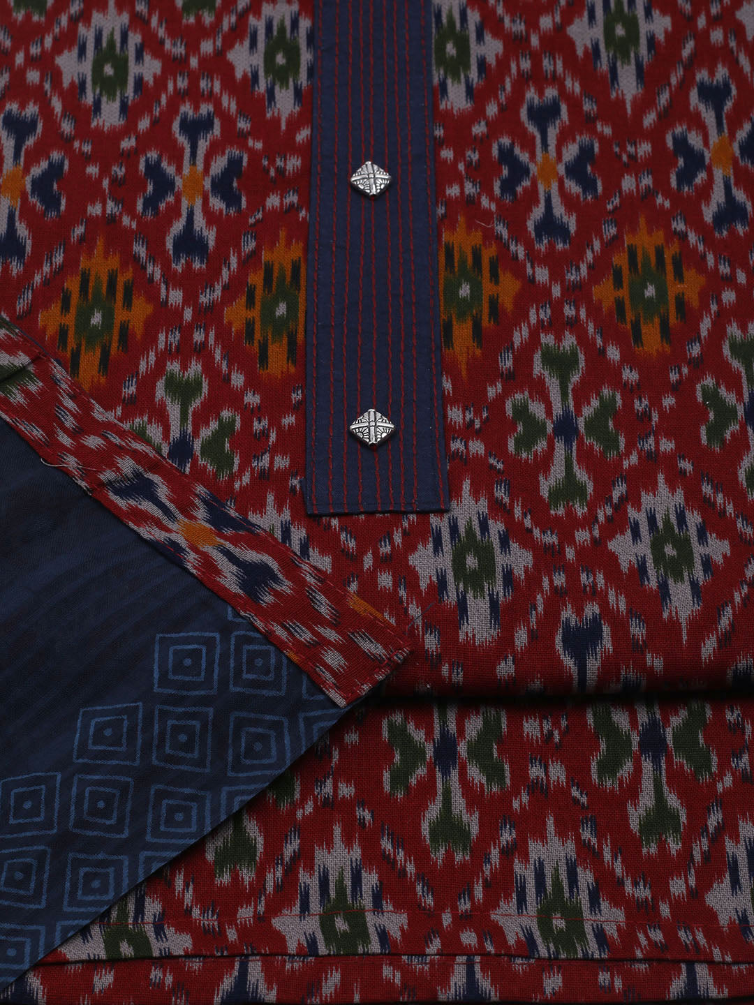 Patch Neck Cotton Blend Unstitched Suit With Dupatta