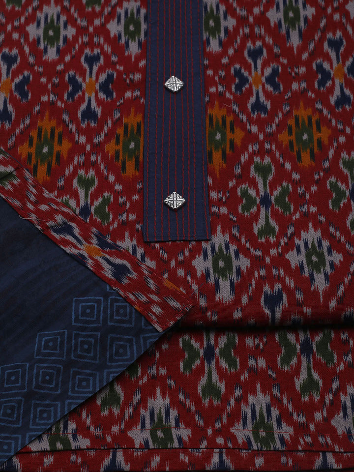 Patch Neck Cotton Blend Unstitched Suit With Dupatta