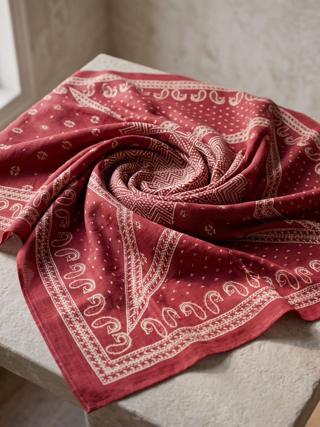 Red Printed Cotton Blend Kurta With Pant &amp; Dupatta