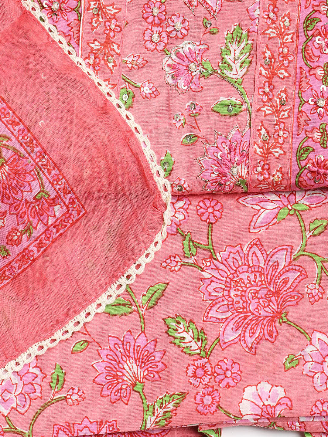 Printed Cotton Blend Unstitched Suit With Dupatta