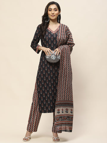 Printed Cotton Suit Set With Dupatta