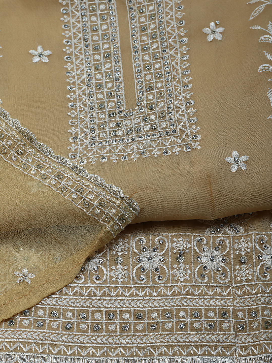 Embroidered Organza Unstitched Suit With Dupatta