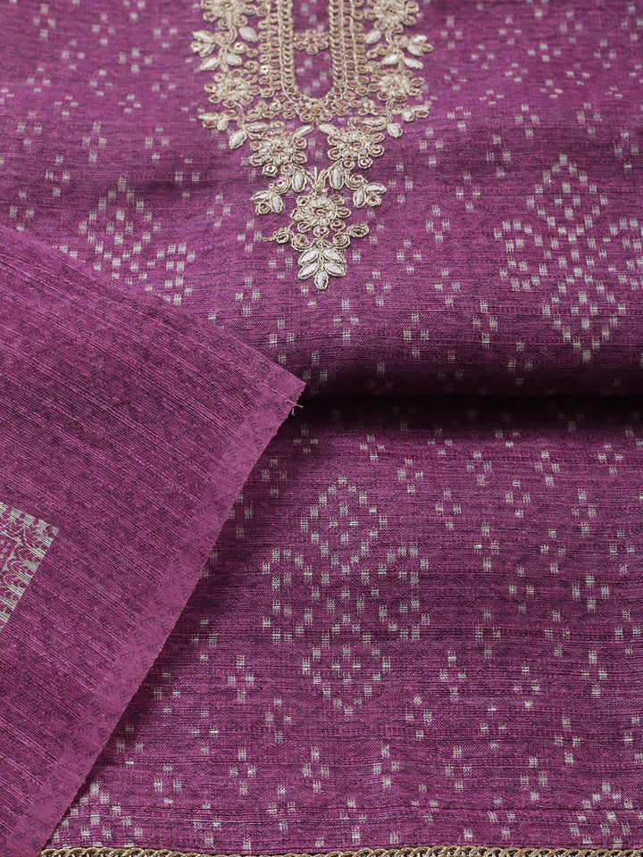 Embroidered Chanderi Unstitched Suit With Pant &amp; Dupatta