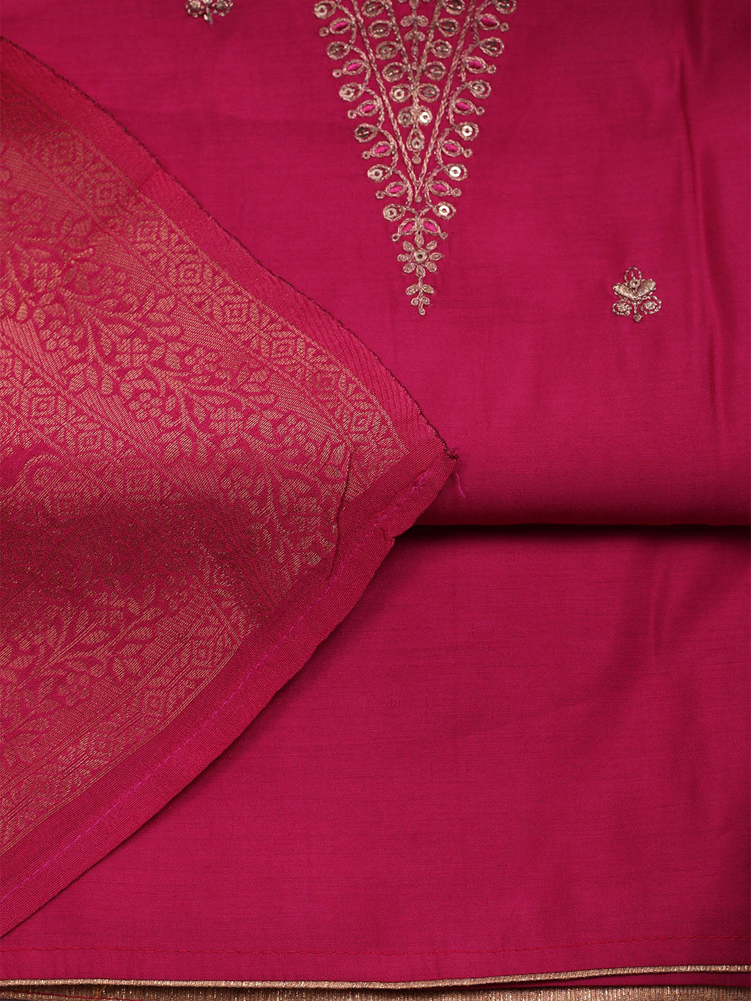Embroidered Chanderi Unstitched Suit With Dupatta