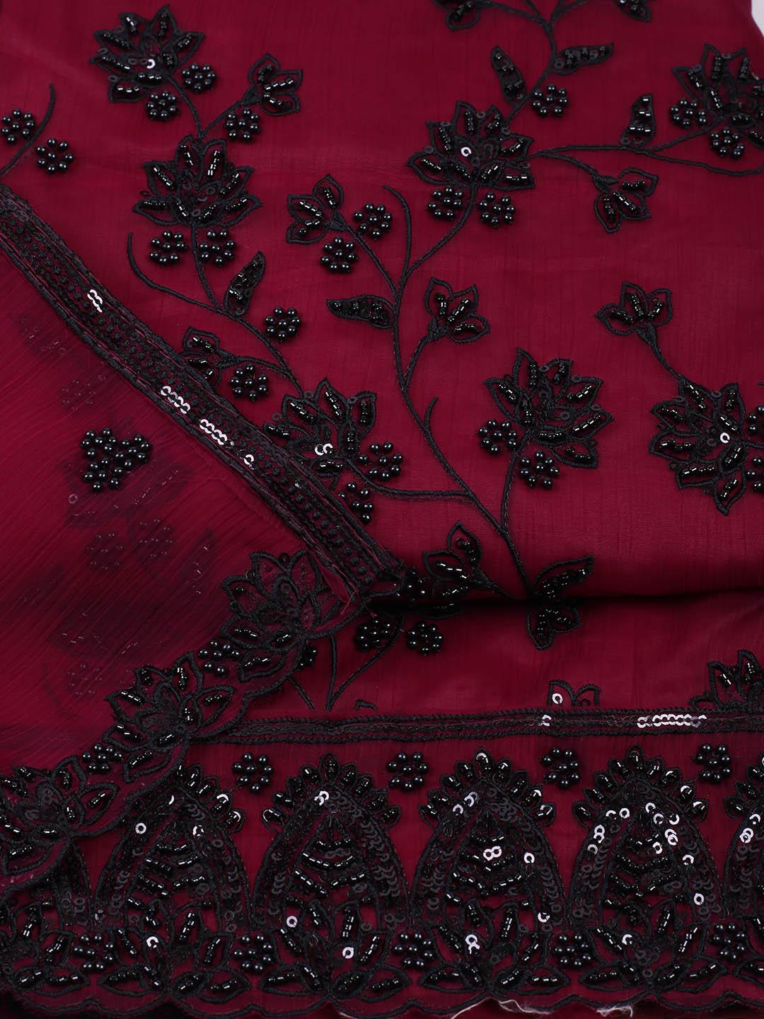 Embroidered Organza Unstitched Suit With Pant &amp; Dupatta