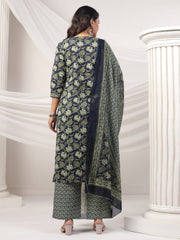 Printed Cotton Blend Kurta With Pants & Dupatta