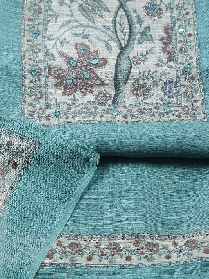Embroidered Chanderi Unstitched Suit With Pant &amp; Dupatta