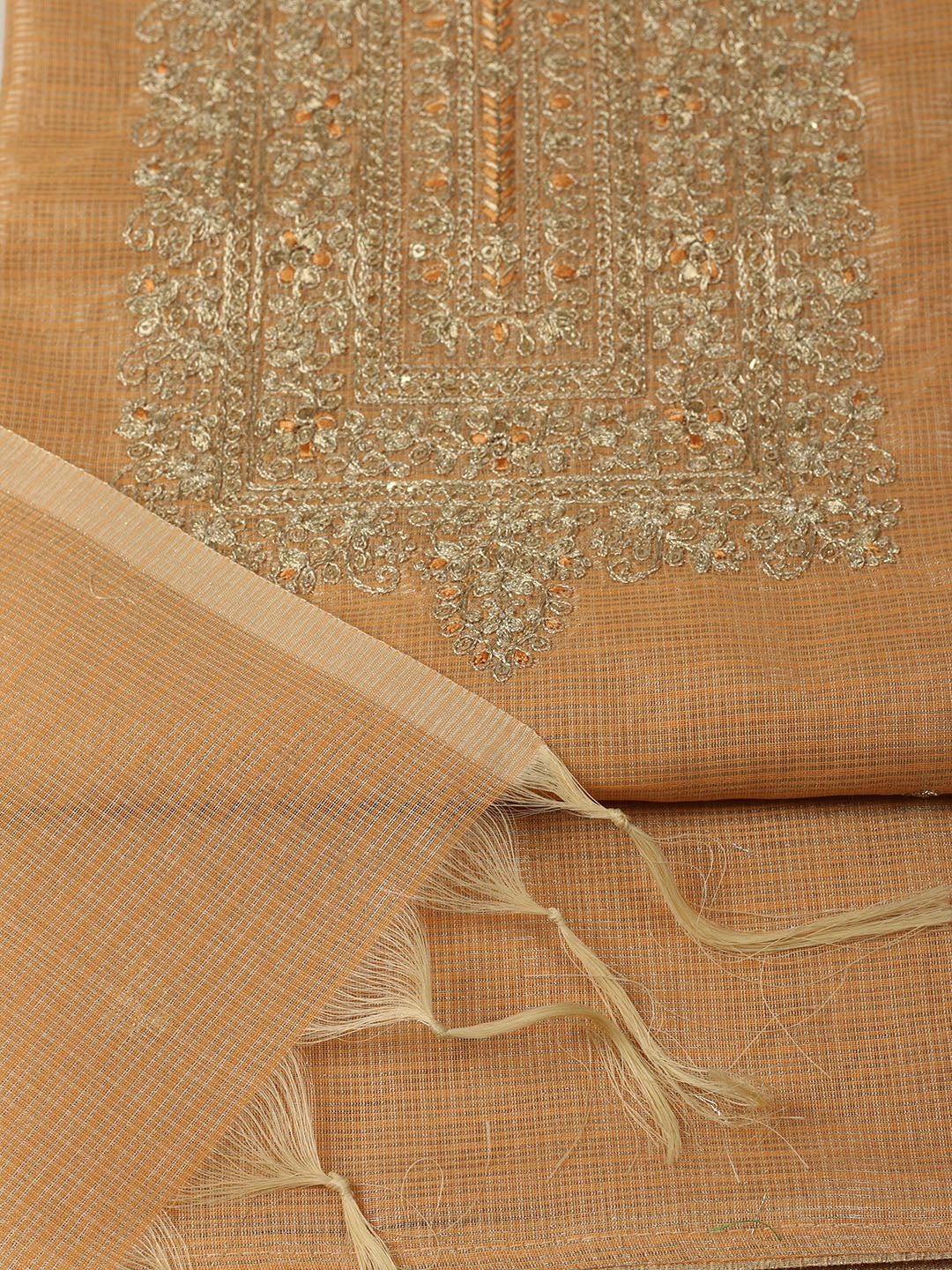 Embroidered Tissue Unstitched Suit With Pant &amp; Dupatta