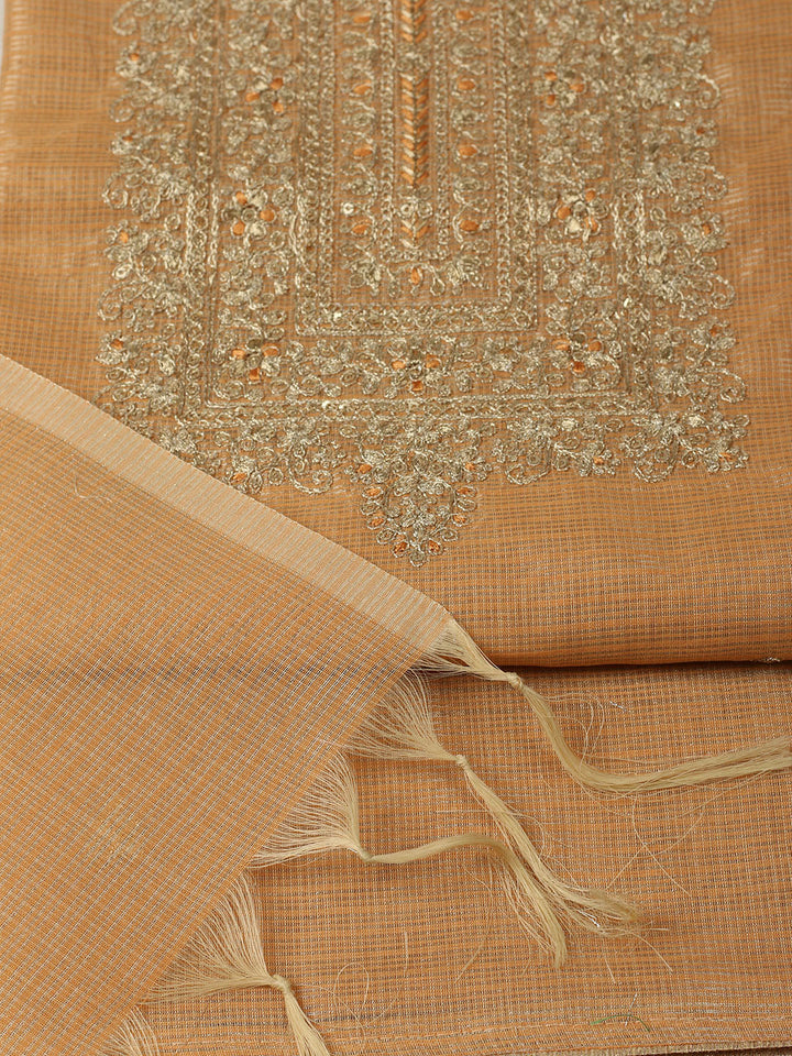 Embroidered Tissue Unstitched Suit With Pant &amp; Dupatta