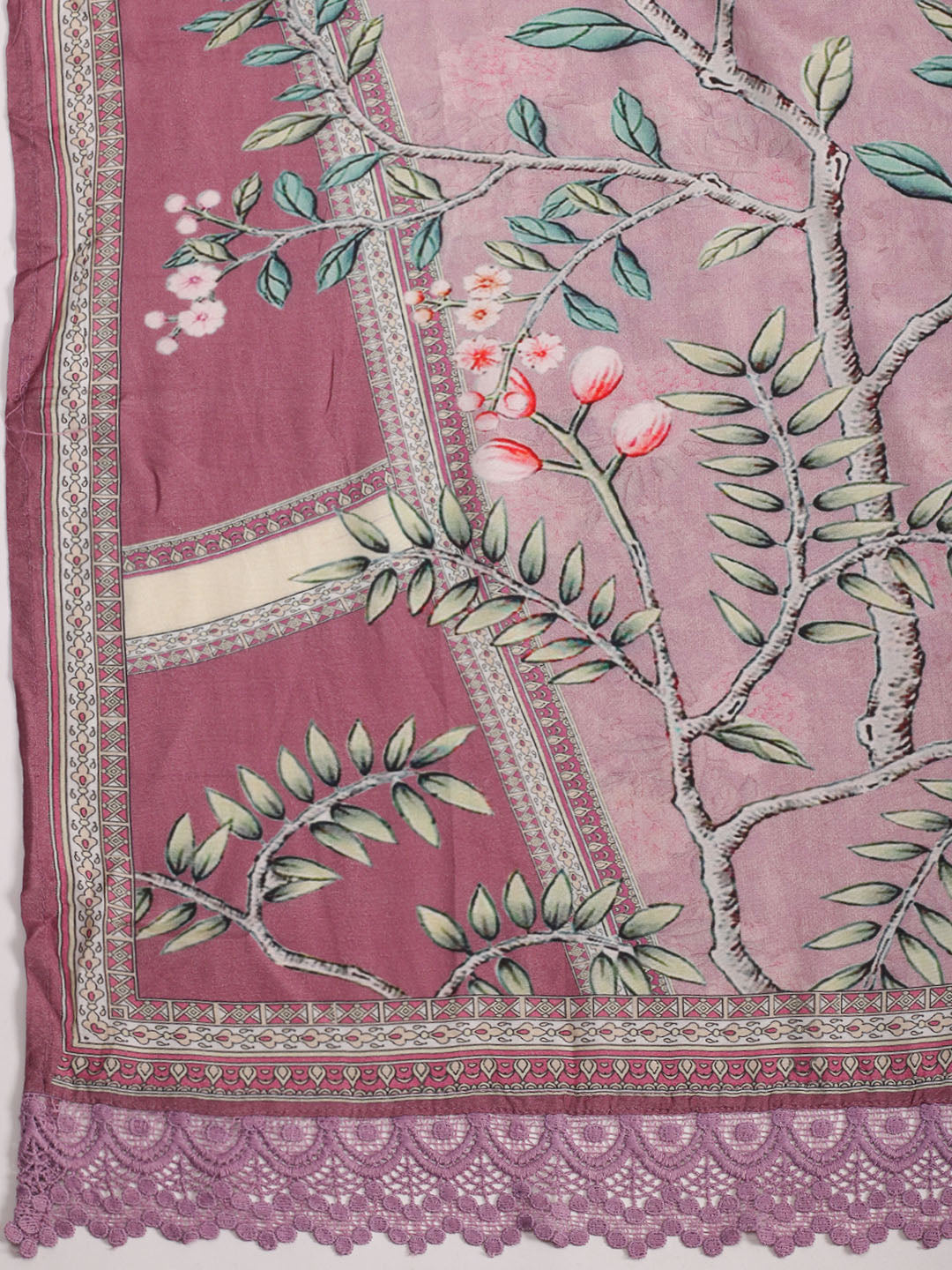 Floral Printed Muslin Kurta With Pants &amp; Dupatta