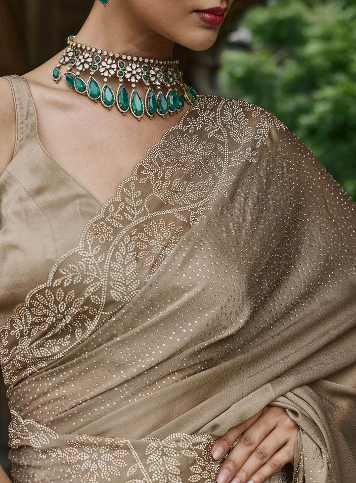 Beige Embroidered Georgette Saree