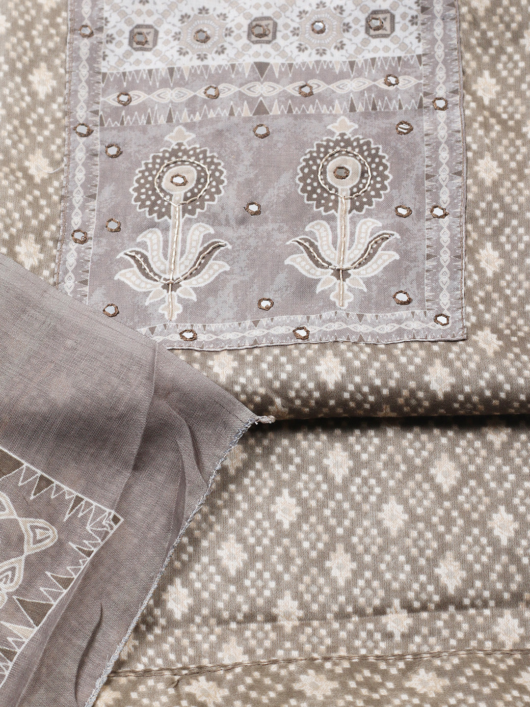Printed Cotton Blend Unstitched Suit With Pant &amp; Dupatta