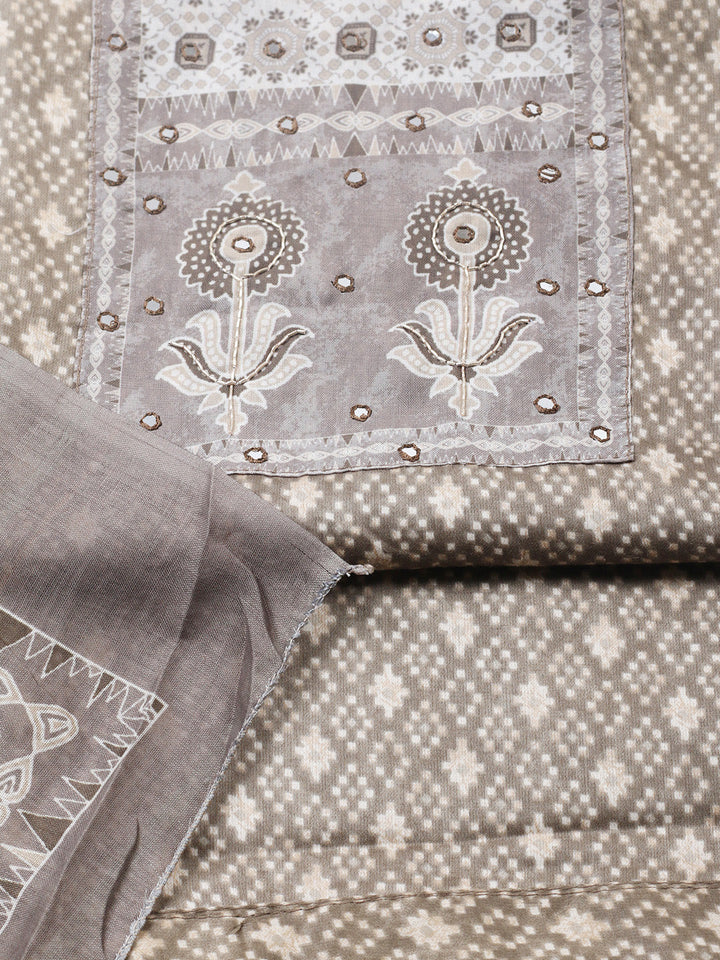 Printed Cotton Blend Unstitched Suit With Pant &amp; Dupatta
