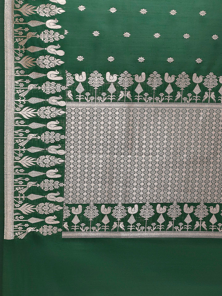 Zari Border Booti Cotton Blend Woven Saree