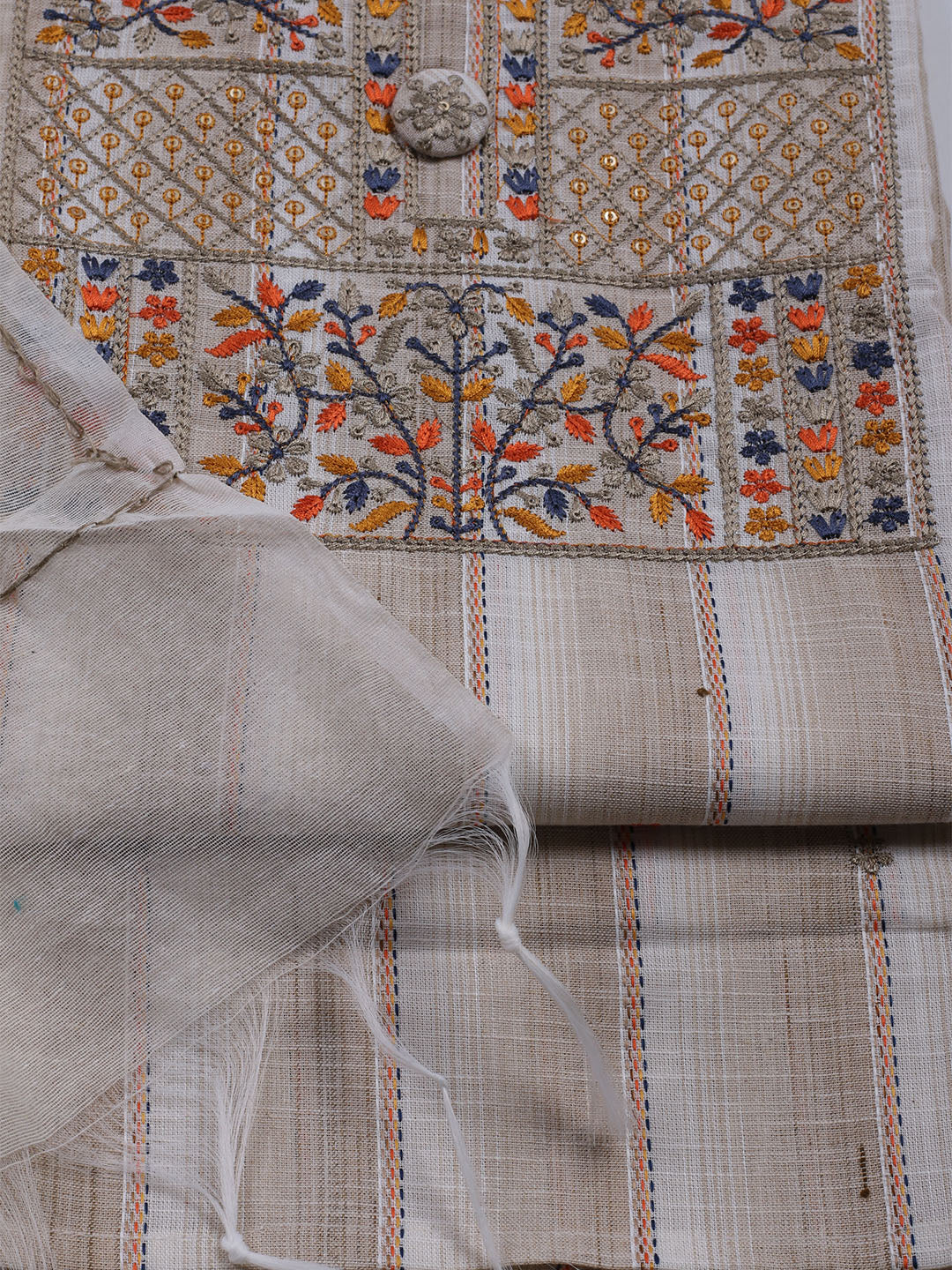 Neck Embroidered Cotton Blend Unstitched Suit With Dupatta