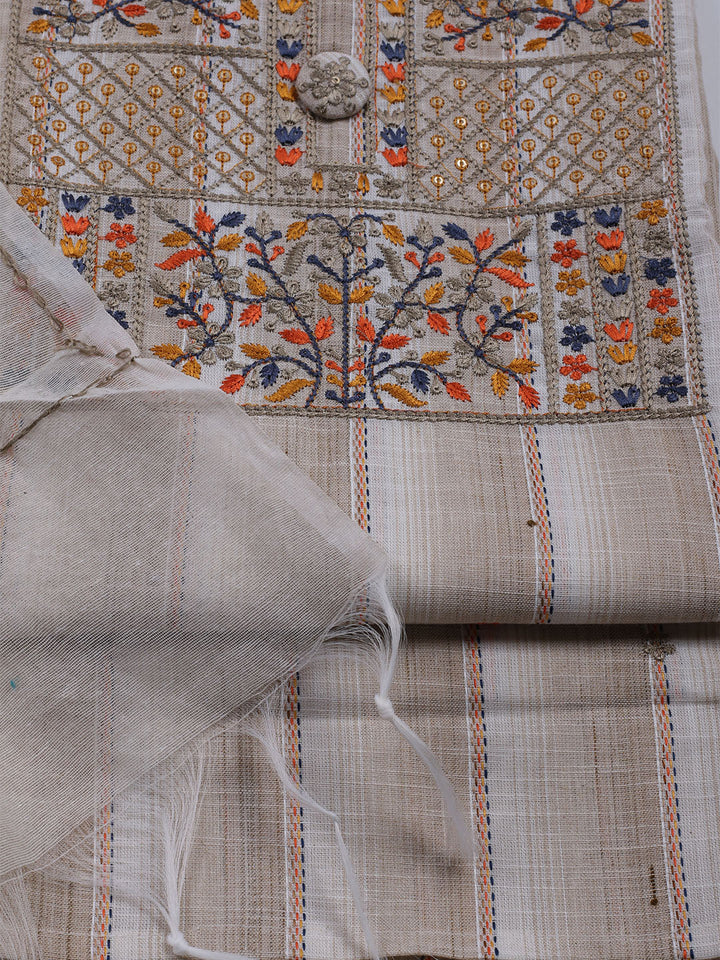 Neck Embroidered Cotton Blend Unstitched Suit With Dupatta