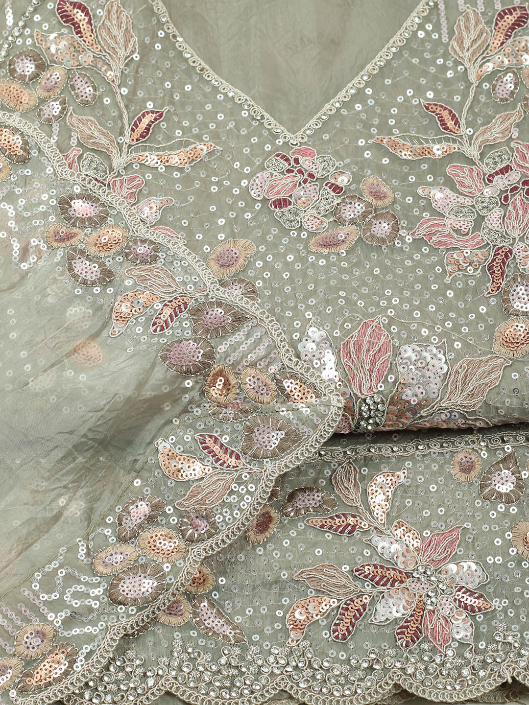 Embroidered Organza Unstitched Suit With Pant &amp; Dupatta