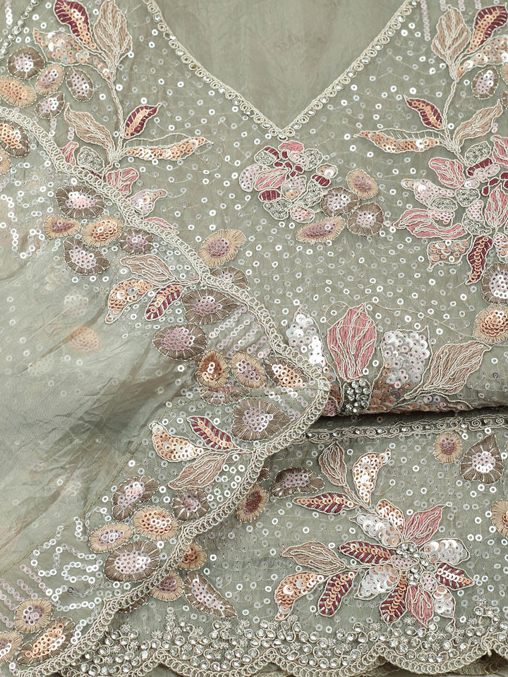 Embroidered Organza Unstitched Suit With Pant &amp; Dupatta
