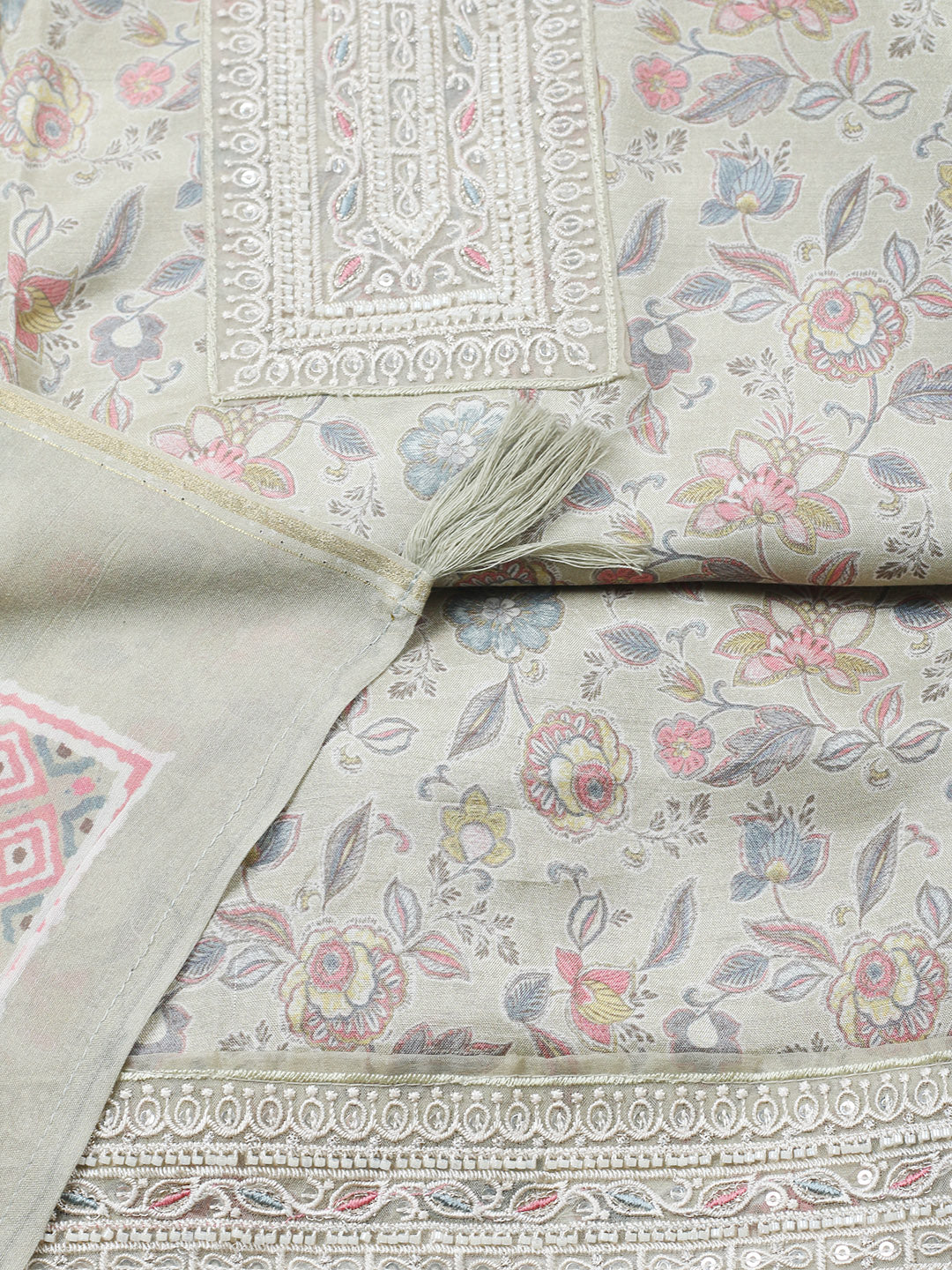 Embroidered Muslin Unstitched Suit With Pant &amp; Dupatta