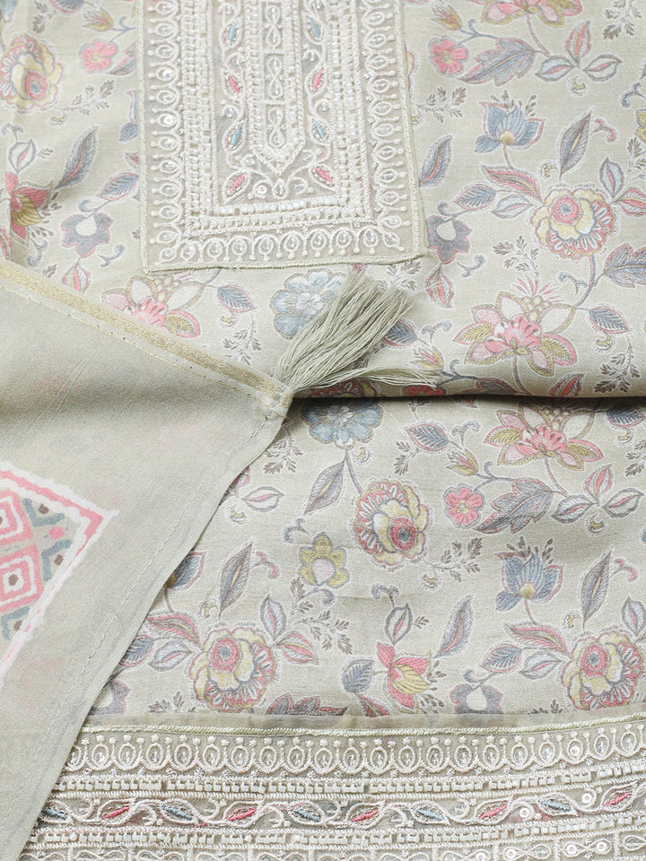 Embroidered Muslin Unstitched Suit With Pant &amp; Dupatta