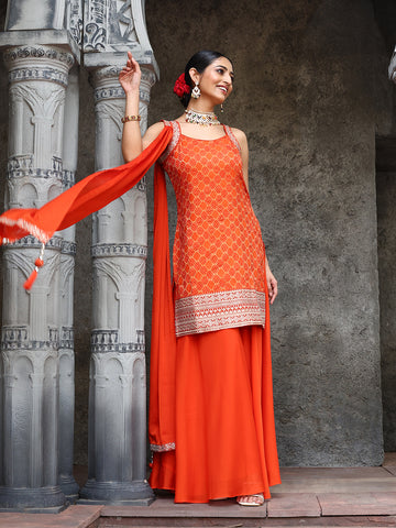 Woven Banarasi Kurti With Sharara & Dupatta