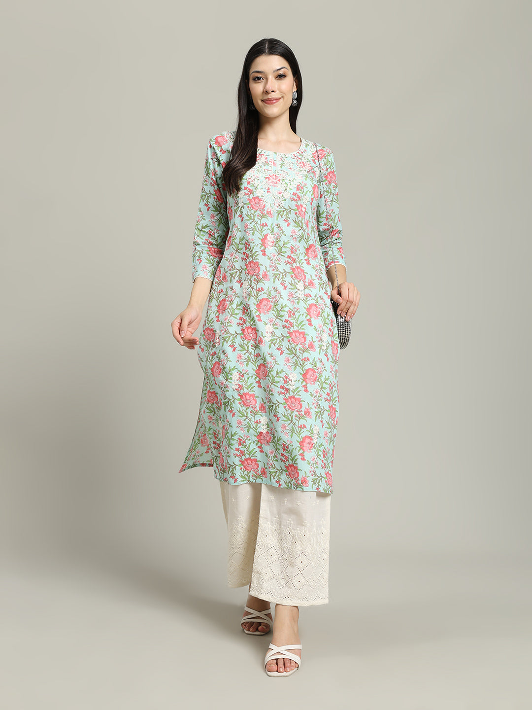 Printed Cotton Blend Kurta With Palazzo