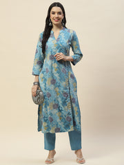 Floral Print Cotton Kurta With Pants