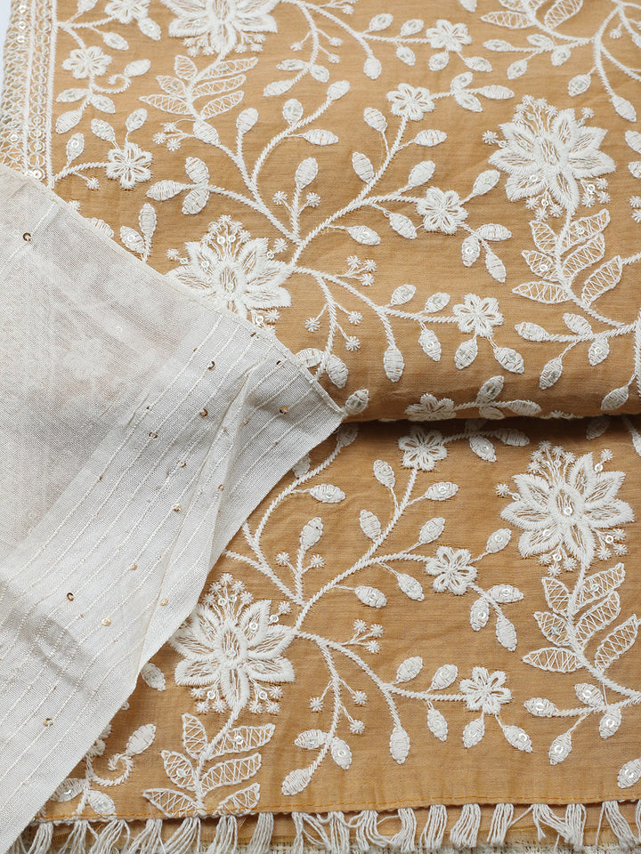 Embroidered Cotton Blend Unstitched Suit With Pant &amp; Dupatta