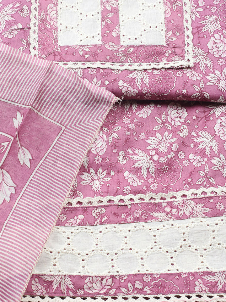 Printed Cotton Blend Unstitched Suit With Pant &amp; Dupatta
