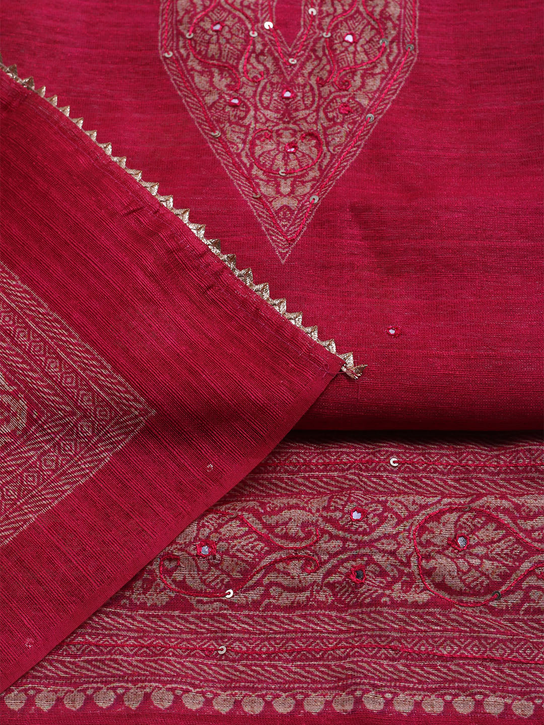 Embroidered Chanderi Unstitched Suit With Dupatta