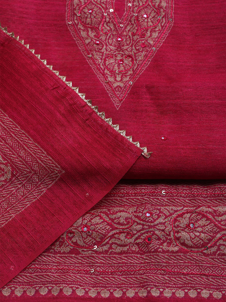 Embroidered Chanderi Unstitched Suit With Dupatta