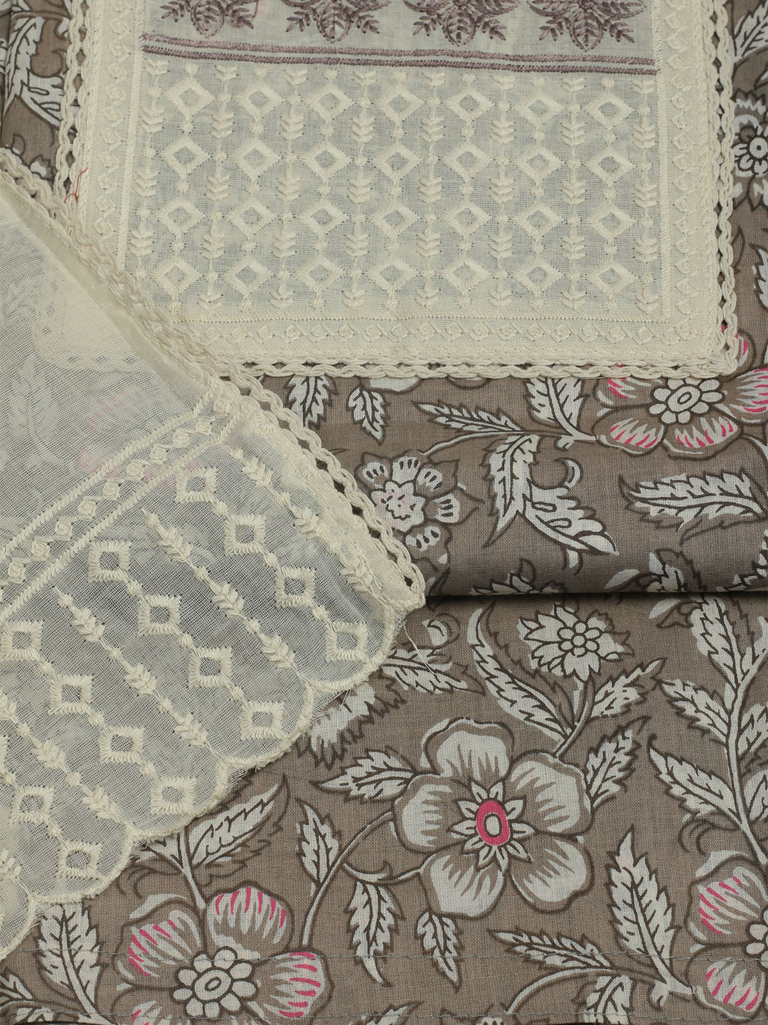 Printed Cotton Unstitched Suit With Pant &amp; Dupatta