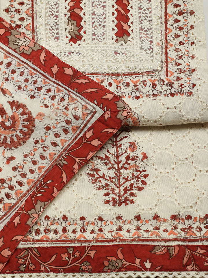 Printed Cotton Blend Unstitched Suit With Pant &amp; Dupatta