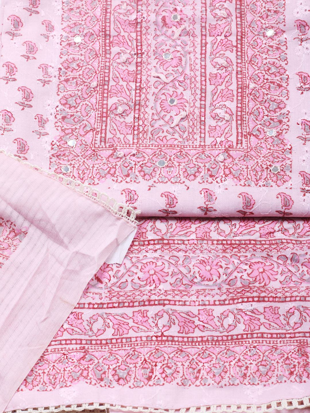 Printed Cotton Blend Unstitched Suit With Pant &amp; Dupatta