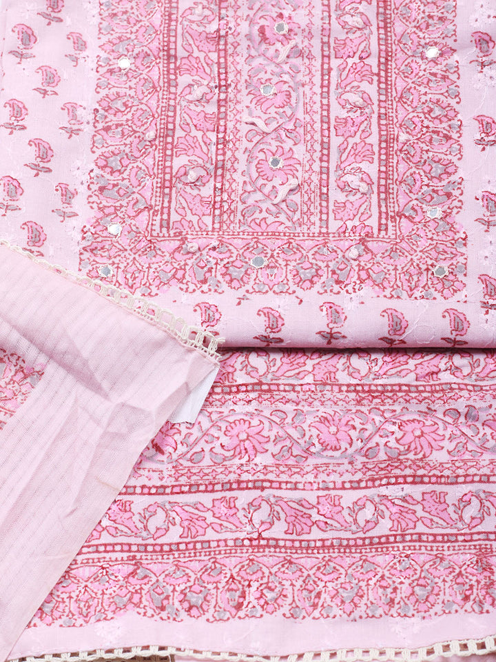 Printed Cotton Blend Unstitched Suit With Pant &amp; Dupatta