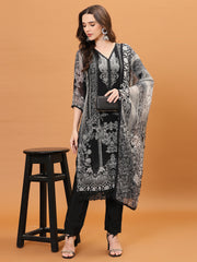 Digital Printed Georgette Kurta With Pants & Dupatta