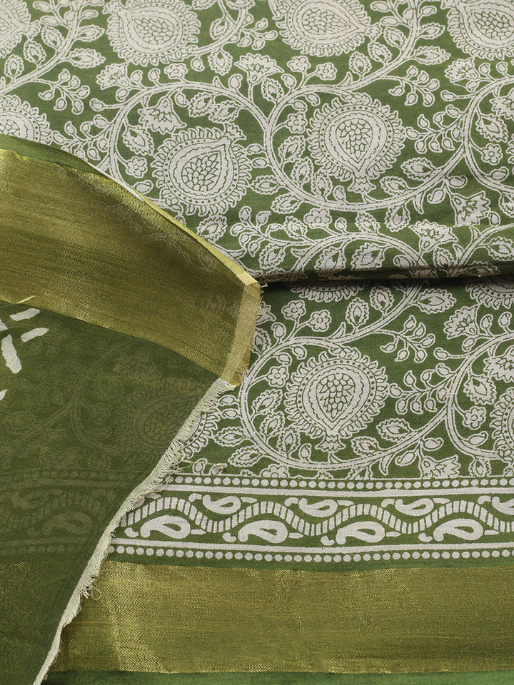 Printed Cotton Blend Unstitched Suit With Pant &amp; Dupatta