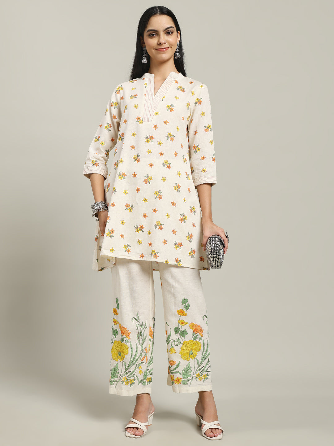 Printed Cotton Blend Kurta With Pants