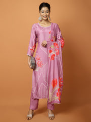 Printed Muslin Kurta With Pants & Dupatta