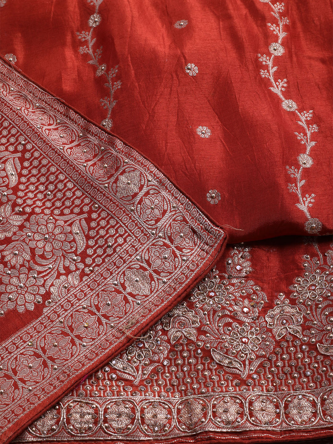 Embroidered Art Silk Unstitched Suit With Dupatta