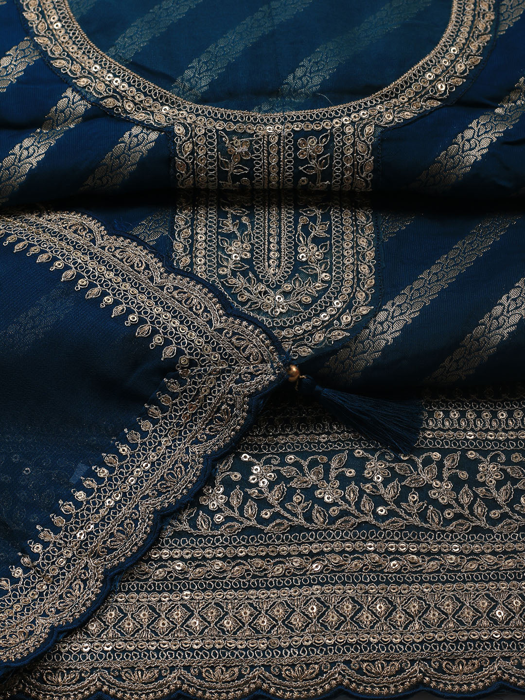 Zari Jaal Art Silk Unstitched Suit Piece With Dupatta
