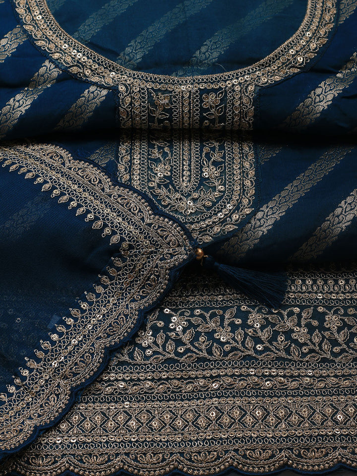 Zari Jaal Art Silk Unstitched Suit Piece With Dupatta