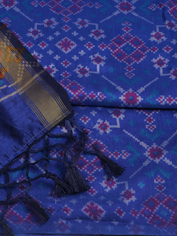Printed Art Silk Unstitched Kurta With Pant &amp; Dupatta