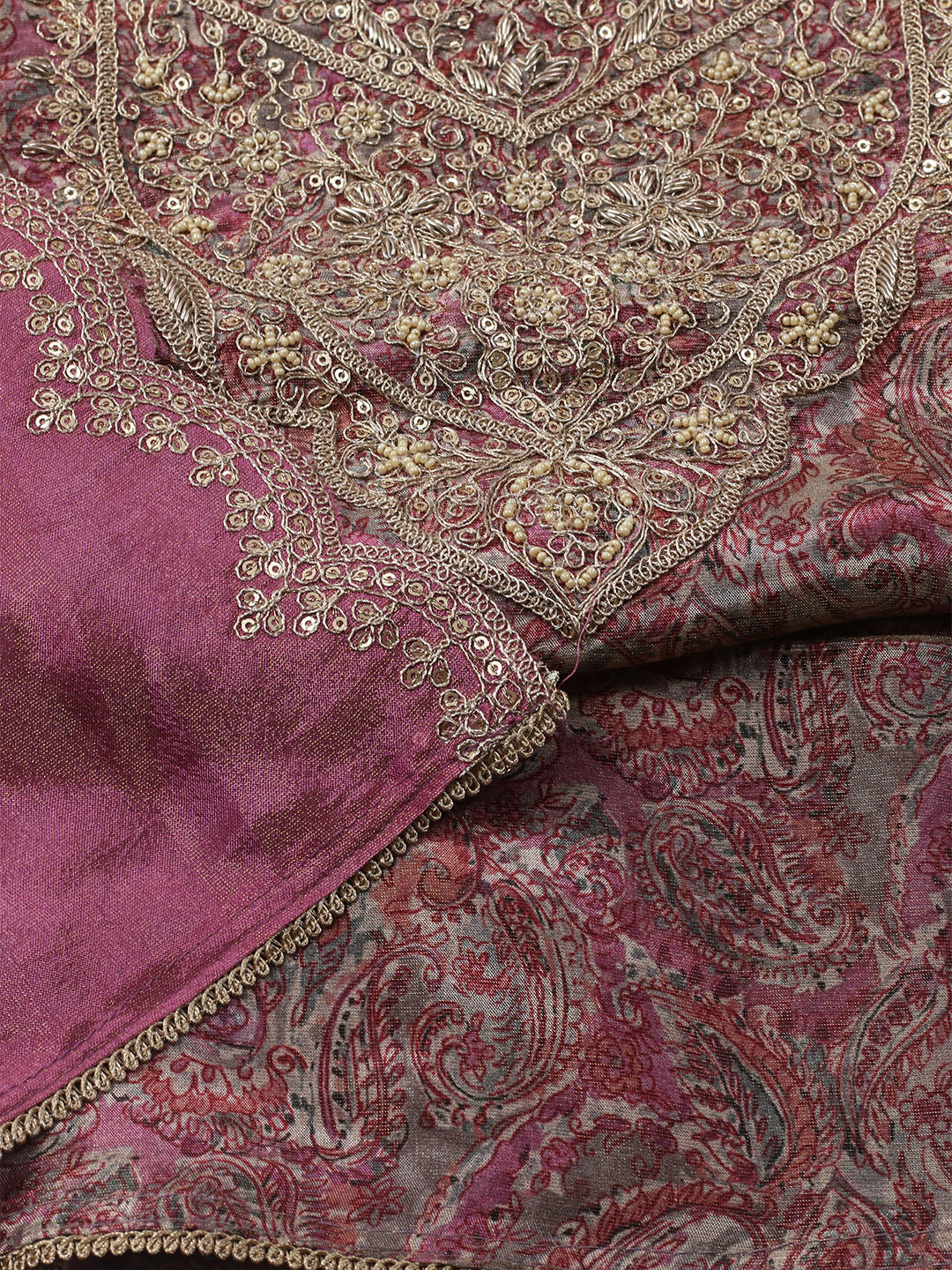 Embroidered Tissue Unstitched Kurta With Pant &amp; Dupatta